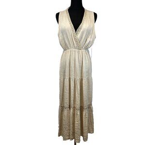 Elena Baldi Womens Italian Linen Midi Dress Size Large Tiered Skirt Boho Coastal
